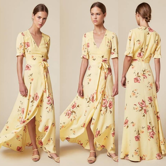 Reformation Dresses & Skirts - Reformation Addilyn Wrap long Dress Yellow Floral
